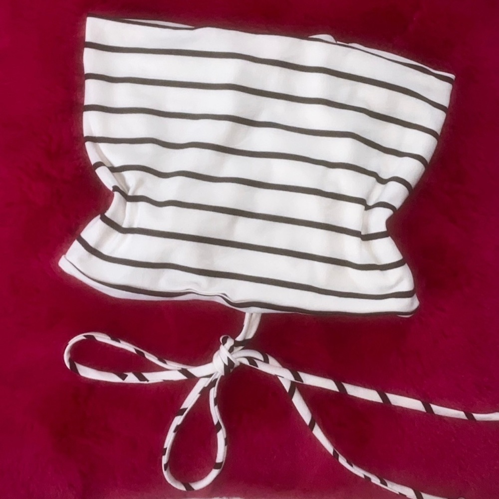 tube top . tie up . open back . soft black and white stripped
